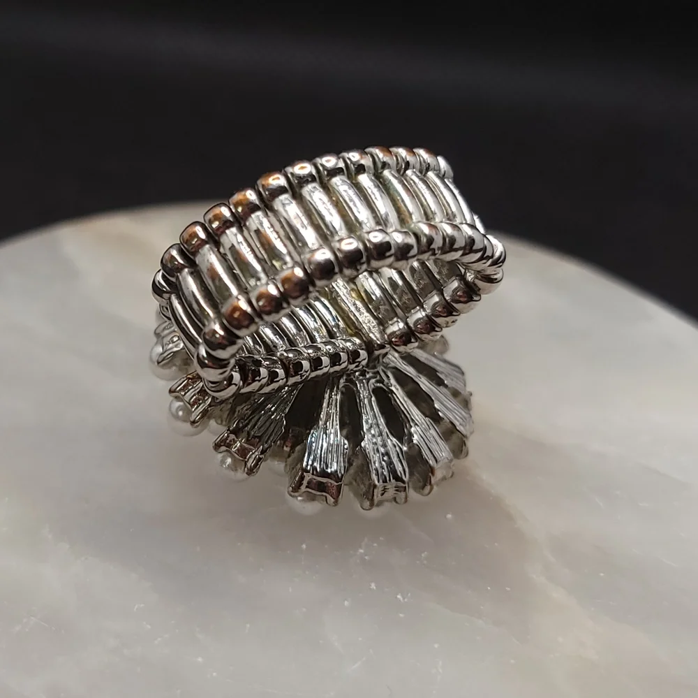 Faux Pearl Cluster Ring Adjustable Statement Piece